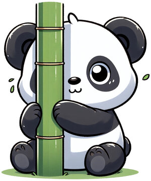 A panda peeking nervously from behind something