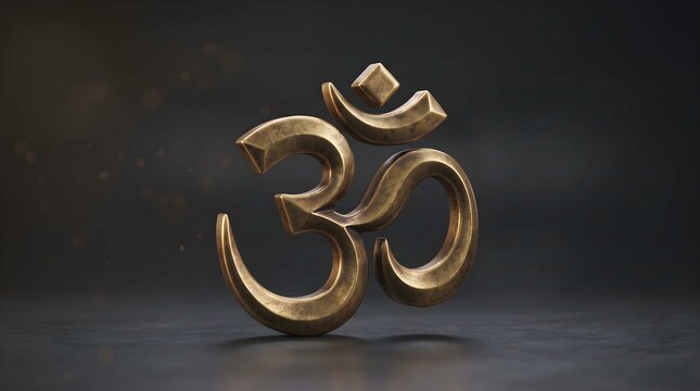 Bronze om symbol for spiritual meditation and yoga on dark background