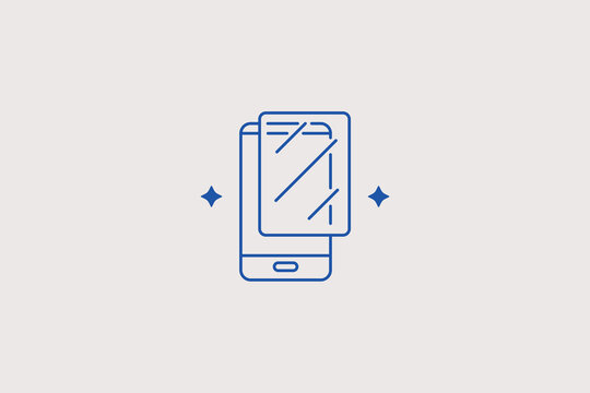 Smartphone glass protector replacement line icon for mobile shop. Vector illustration for screen protector film, glass repair, display.