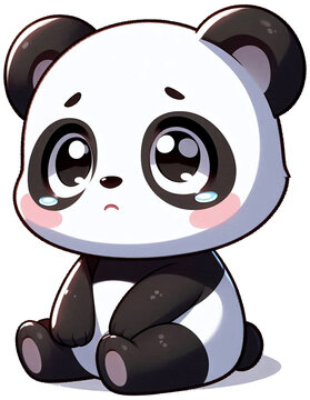 A panda sitting quietly with teary eyes