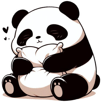 A panda hugging a pillow and dozing off
