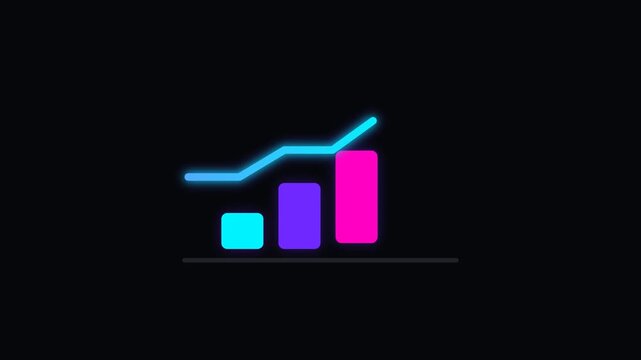 Neon Bar Chart Growth Animation with Blue Trend Line.