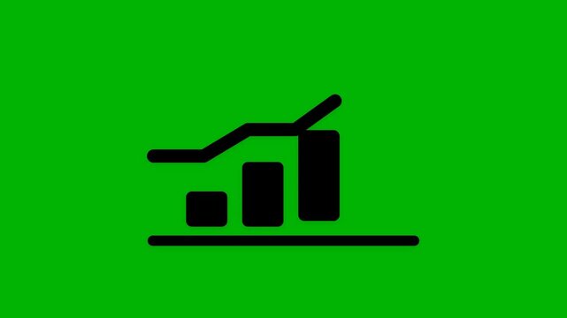 Green screen animation of growing business chart graph symbol on chroma key.