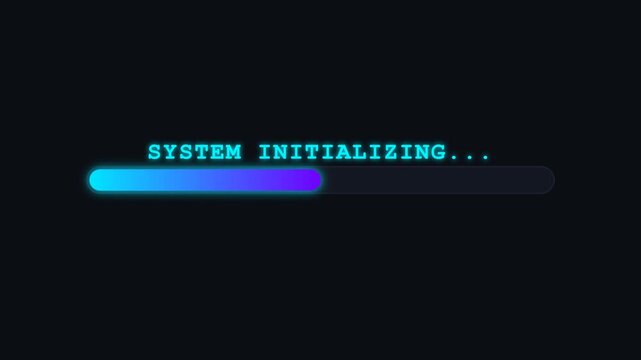 Digital progress bar with glowing cyan and purple gradient loading on dark background.
