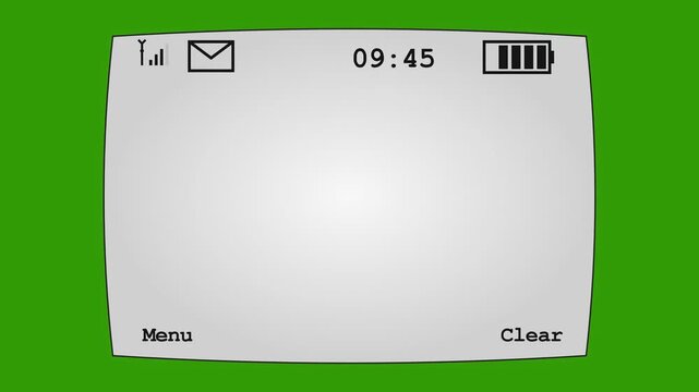 Retro Mobile Phone Screen Graphic Animation on Green Screen Background.