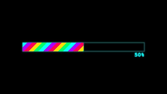 Digital Loading Progress Bar with Rainbow Gradient Animation.