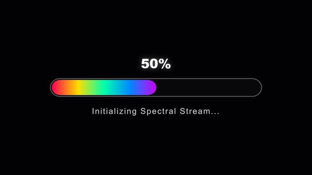 Futuristic Spectral Stream Loading Progress Bar Animation with Rainbow Colors.