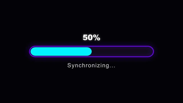 Synchronizing Progress Bar Animation Loading Indicator in Neon Blue.