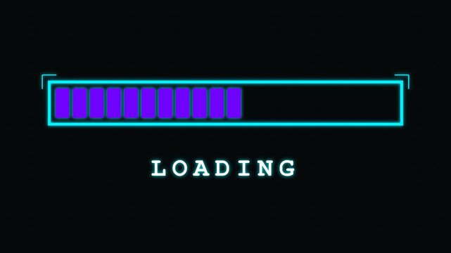 Futuristic Loading Progress Bar Animation on Black Background.