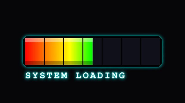 System Loading Progress Bar Animation with Rainbow Colors and Neon Effect.