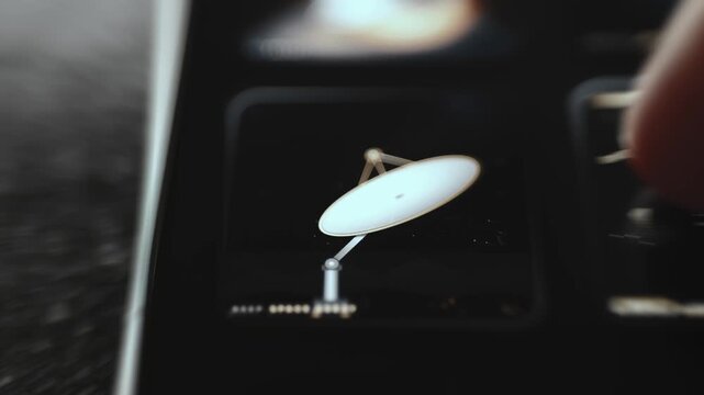 Parabolic Satellite Dish Antenna Rendered On Dark Ground Station Screen