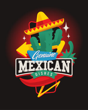 Retro neon sign vector illustration for Mexican food in 80s style