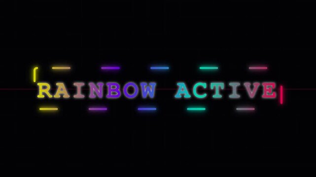 Neon Glow Rainbow Active Text Glitch Effect Animation on Black Background.