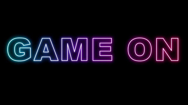 Neon Game On sign glowing brightly in vibrant colors against a dark background.