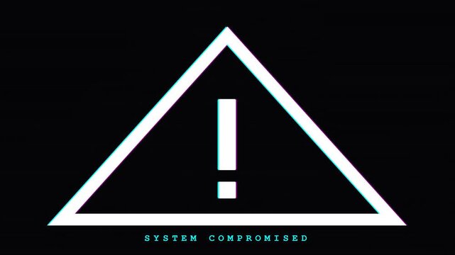 Glitchy system compromised warning sign animation digital alert.