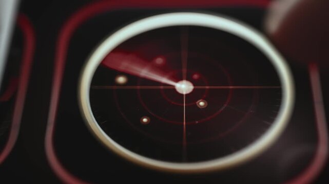 Red Radar Scope With Crosshair Locking Onto Target On Tracking Display