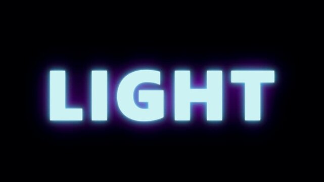 Glowing neon sign displaying the word light in vibrant blue letters against a dark background.