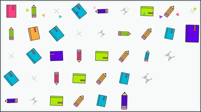 Seamless pattern background with colorful stationery notebooks pencils and office supplies for back to school education concept