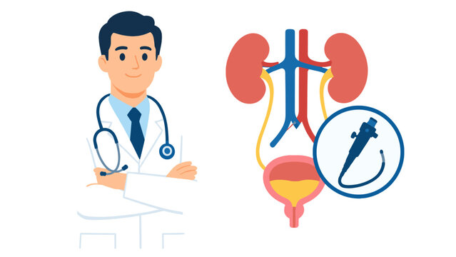 Doctor with urinary system and cystoscope medical vector