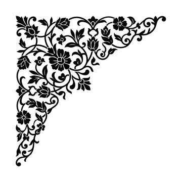 Elegant Black Floral Corner Ornament Design.