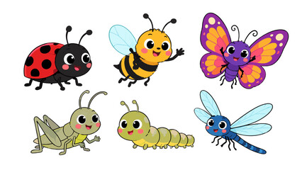 Obraz premium Cute cartoon insects collection isolated on white background