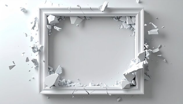 Abstract White Frame Shattering - A Conceptual Representation of Breaking Boundaries.