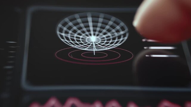 Wireframe gravity well simulation on space physics dashboard