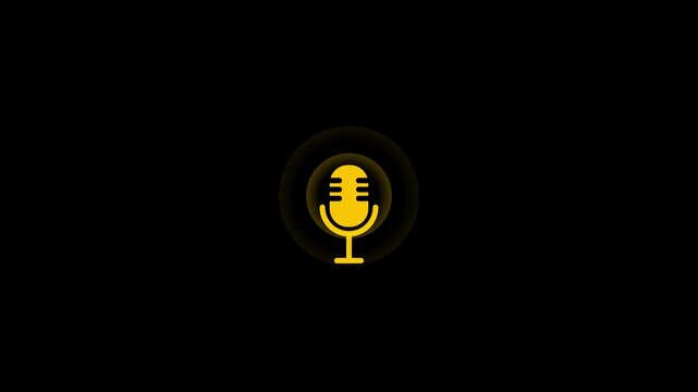 Animated yellow microphone pulsing for podcast and audio branding broadcast radio