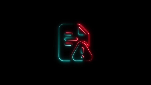 Neon document error animation: digital file warning sign for tech ui