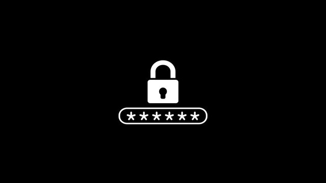 Digital password security animation with lock symbol and asterisk input field login authentication cyber