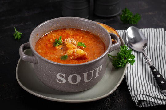 Hearty Cabbage and Ground Meat Soup Served with Sourdough Bread