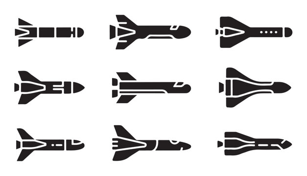 Supersonic aircraft and futuristic spacecraft glider silhouettes for aerospace development.