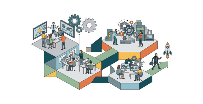 Business Workflow and Team Collaboration Isometric Illustration