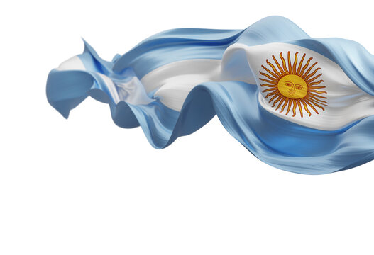 Argentina flag ribbon flowing isolated on transparent background with copy space 3D render