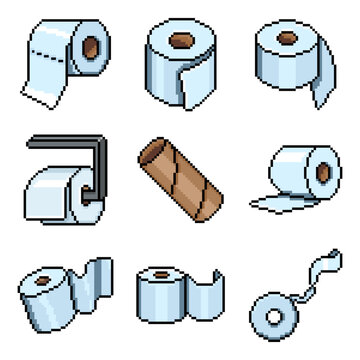 Set of Pixel Art Toilet Paper Icons
