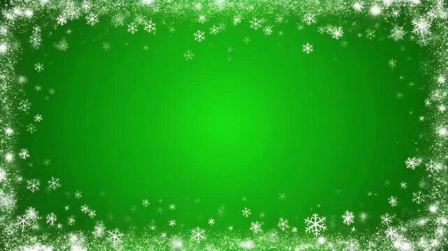 Green screen shimmering snowflakes border background with animated particles for festive holiday season greetings