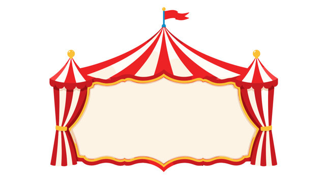 Red and white circus tent frame with blank center banner