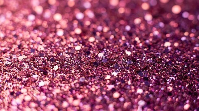 Purple pink glitter texture with sparkling bokeh particles creating festive magical holiday backdrop.