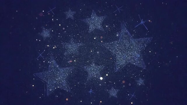 Sparkling hand-drawn stars animating in a dark blue gradient with subtle bokeh for festive celebrations