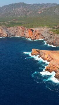 Aerial view on Cala Domestica Beach and landscape around. Sardinia,Italy