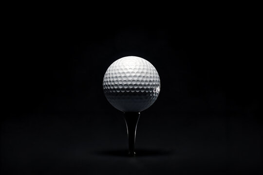 Golf ball close-up on tee dark background studio lighting minimal composition detailed texture
