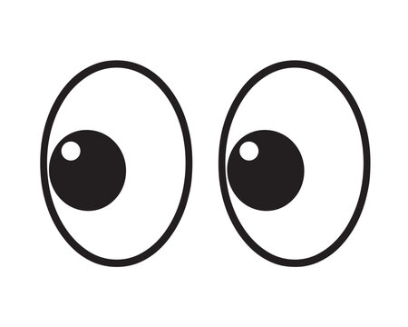 Cartoon googly eyes vector illustration, funny wide staring eyeballs looking left, expressive comic character eye pair for social media and animation