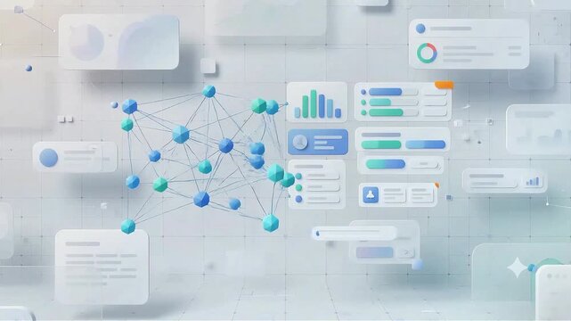 Digital transformation network connection data analysis and business intelligence motion graphics