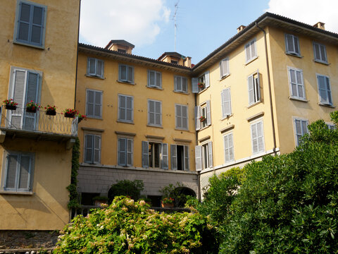 Historic building along via Giacomo Manzu in Bergamo, Italy