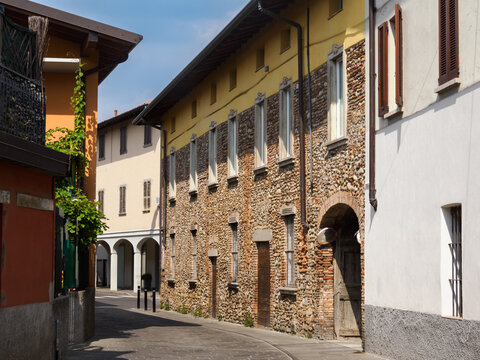 Historic buildings along via Cadorna in Curnasco, Bergamo province, Italy