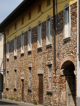 Historic buildings along via Cadorna in Curnasco, Bergamo province, Italy