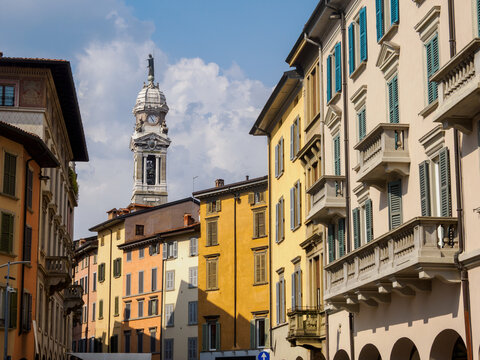 Historic buildings along via Sant Alessandro in Bergamo, Italy