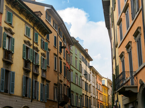 Historic buildings along via Sant Alessandro in Bergamo, Italy