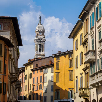 Historic buildings along via Sant Alessandro in Bergamo, Italy