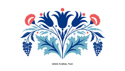 Fototapeta premium Very beautiful realistic vector illustration of an Ottoman Iznik Floral Ceramic Tile. A clean centered caption reading 